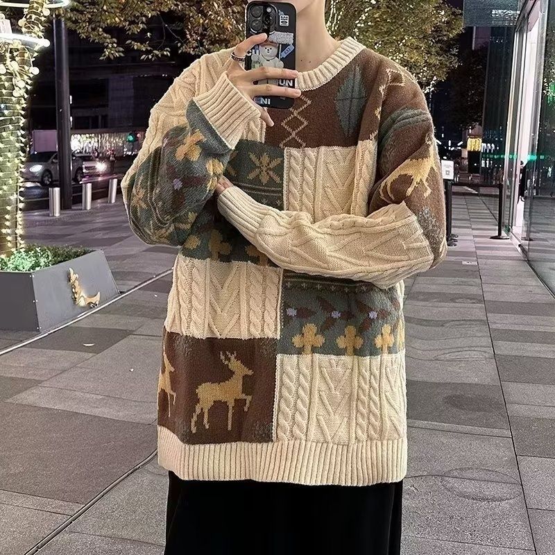 Pure Knitted Autumn Thickened Men Korean Trendy Loose Japanese Winter Ins Hong Kong Style Lazy Sweater Coat_viptrois.com