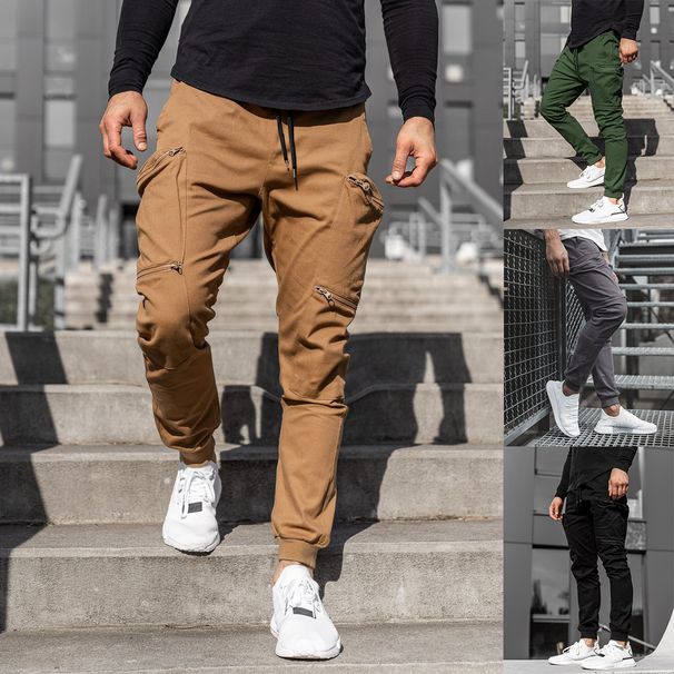 Man's clothing Sweatpants Men's fashion small foot pants multi-pocket cargo pants casual pants_viptrois.com