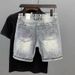 Men's Clothing Summer Thin Fashion Ripped Patch Denim Shorts Men's Trendy Brand All Match Cat Whisker Distressed Beggar Five Point Pants_viptrois.com