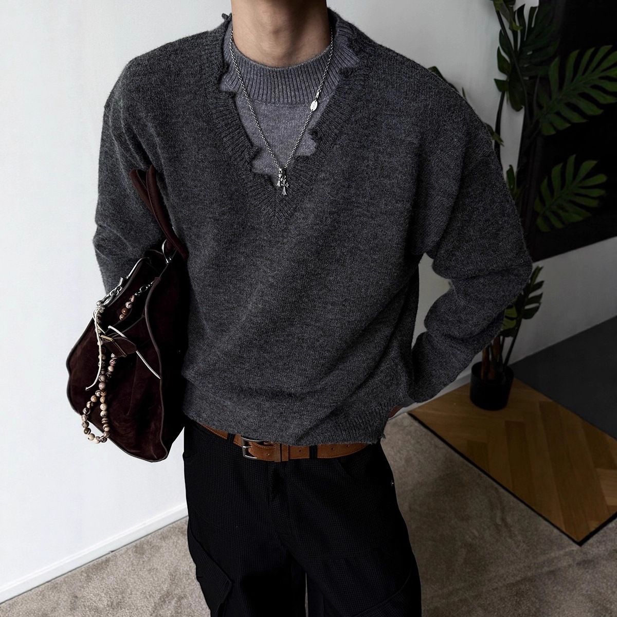 Vintage-Inspired Knit Sweater – Fake Layered Mock Neck Pullover (M/L/XL/2XL/3XL, Old Money Aesthetic, Wool Blend, Wrinkle-Resistant)_viptrois.com