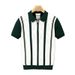 Men's Summer Trendy Ice Silk Knit Polo Shirt Short Sleeved British Style Color Blocked Striped Fashionable Turn Down Collar T-Shirt_viptrois.com