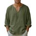 Linen Men's Casual Top Long Sleeved Loose V Neck Old Fashioned T Shirt_viptrois.com
