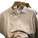 Men's Khaki V Neck Shirt Hollowed Out Ice Silk Knit Short Sleeve Turn Down Collar Summer Top Mature Style T-Shirt_viptrois.com