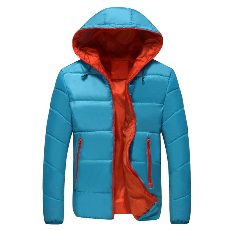 Men's Winter Hooded Jacket With Polyester Filling, Loose Fit, Zipper Front, Casual Outerwear For Youth (Black/Green, Black/Orange, Navy/White,_viptrois.com