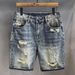 Hong Kong Version High-end Cotton Texture Vintage Washed Ripped Denim For Men, Summer Thin Straight-leg Knee-length_viptrois.com