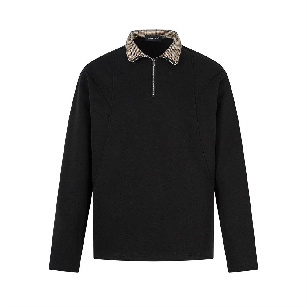 Half-Zip Turn-Down Sweatshirt Men's Long Sleeve Polo Shirt Spring And Autumn Street Fashion Patchwork Two-Piece_viptrois.com