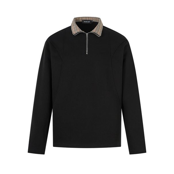 Half-Zip Turn-Down Sweatshirt Men's Long Sleeve Polo Shirt Spring And Autumn Street Fashion Patchwork Two-Piece_viptrois.com