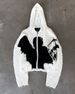 Gothic Zipper Hooded Cardigan – Unisex Halloween & Streetwear Knit Sweater (Black/White/Grey, S-XL)_viptrois.com