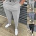 Men's Mid-Waist Solid Color Trousers Slight Elastic Casual Pants_viptrois.com