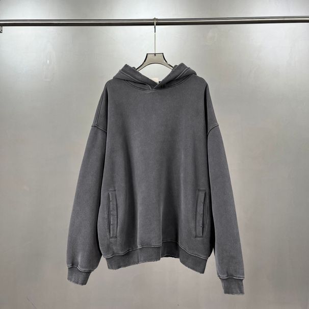 New Unisex Oversized Hoodie – Wax-Dye Distressed Fleece-Lined Pullover With Patch Pockets_viptrois.com
