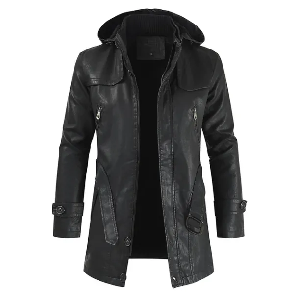 Coat Windproof Clothes Men's Hooded Long Leather Coat Men's Leather Motorcycle Leather Fashion Winter Korean Fashion Jacket_viptrois.com