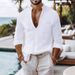 Men's Linen Blend Button-Up Shirt - Breathable Long Sleeve Casual T-Shirt For Relaxed Style (Solid Colors, S-XXXL)_viptrois.com