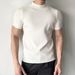 Men's Slim Fit High Collar T-Shirt Small Knitted Sweater With Elastic Short Sleeves Thin Breathable Bottoming Shirt_viptrois.com