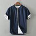 Men's Clothing Stand Collar Linen Shirt Short Sleeved Cotton And Linen Shirt Summer Thin Loose Casual Linen Shirt_viptrois.com