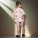 Mother & Kids INS Girls Summer Casual Tie Dye Full Print Round Neck Short Sleeve 2 Piece Set Fashion Casual Suit_viptrois.com