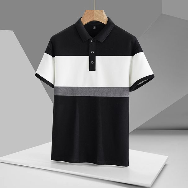 Men's Clothing Summer New Lapel Polo Shirt Stitching Contrast Color Short Sleeved Paul Shirt Casual Business Youth Tops_viptrois.com