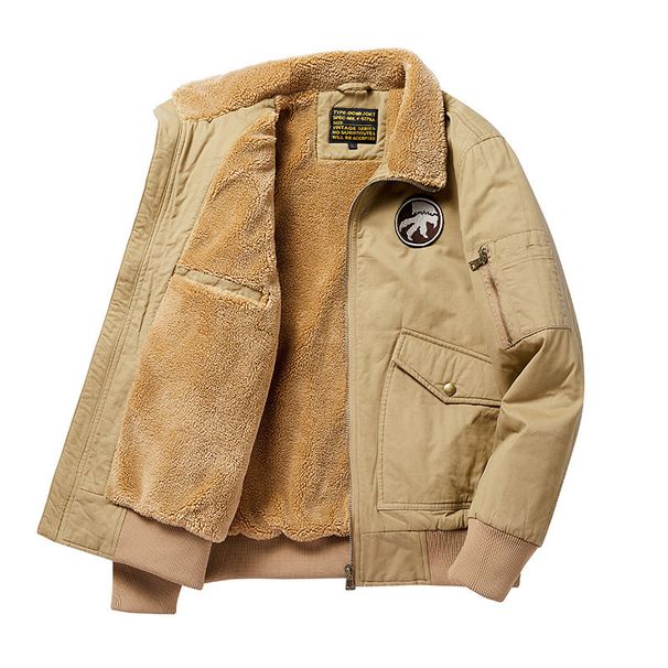 Men's Clothing Bomber Jacket Fleece Lined Cotton Coat With Thick Warm Padding, Oversized Workwear Style, Multiple Pockets – Khaki, Navy, Army Green_viptrois.com