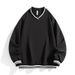 Men's V-Neck Sweatshirt With Ribbed Color Blocking – Trendy Spring/Autumn Casual Pullover, Subtle Pattern & Loose Fit_viptrois.com