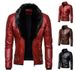 Men's clothing punk detachable fur collar rivets pressed cotton thick windproof motorcycle leather jacket_viptrois.com