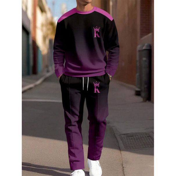 Men's Spring And Autumn Round Neck 3D Printed Casual Sports Sweatshirt Sleeve Long Pants Trendy Set_viptrois.com