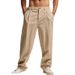 Men's High-Waisted Linen Trousers – Breathable Business Casual Pants With Button Fly & Pinstripe (5 Colors, S-XXXL)_viptrois.com