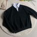Black Two-Piece Collar Sweatshirt For Men, Autumn And Winter Cleanfit High-End College Style Long Sleeve Polo Shirt_viptrois.com