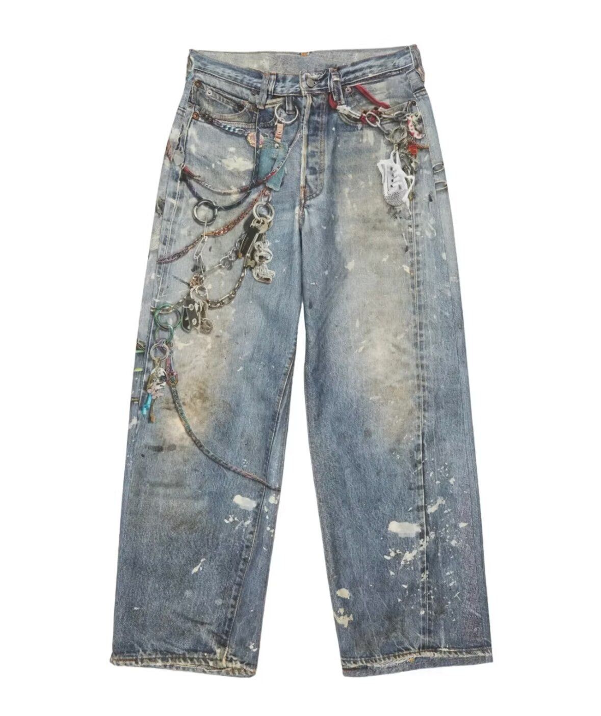 AC Style Graffiti Print Metal Decor Jeans – Unisex Distressed Denim Pants With Patchwork (S-XXXL)_viptrois.com