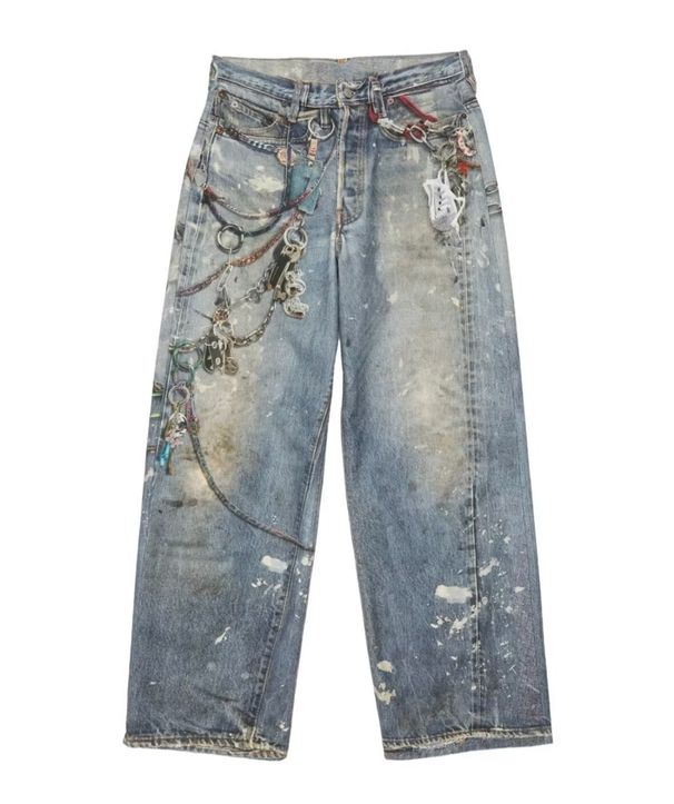 AC Style Graffiti Print Metal Decor Jeans – Unisex Distressed Denim Pants With Patchwork (S-XXXL)_viptrois.com