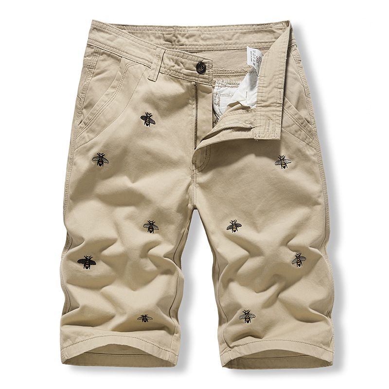 Men's Clothing Workwear Shorts Men's Summer Leisure Trend Men's Pure Cotton Pants Small Dense Front Embroidery Sports Six Point Pants_viptrois.com