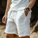 Men's Cotton Linen Solid Color Drawstring Elastic Waist Straight Leg Breathable Beach Style Shorts Fashion Everyday Clothing_viptrois.com