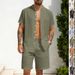 Men's Clothing Summer Linen Cardigan Shirt And Beach Shorts 2 Piece Casual Set Short Sleeved Clothing_viptrois.com