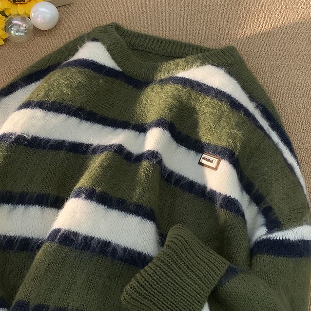 Men's Clothing Winter Trend Ins Lazy Style Striped Soft Knit Sweater Winter Fashion Loose Fit Couple's Pullover Cozy Oversized Sweater For Teens_viptrois.com
