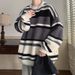 Pure Men's Sweater Japanese Retro Striped Color-Block Base Shirt Knitwear Autumn Winter Thickened Trendy Loose Knit Cardigan_viptrois.com