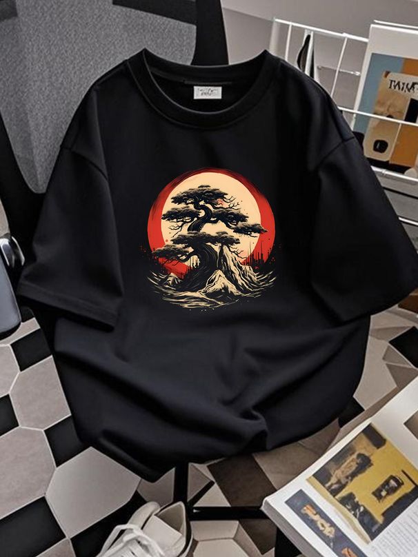 Bonsai Tree In Japanese Zen Buddhist Red Circle T-Shirt Size S-5XL Fashion Summer Designer Clothes Stylish Soft Casual Graphic Comfortable_viptrois.com