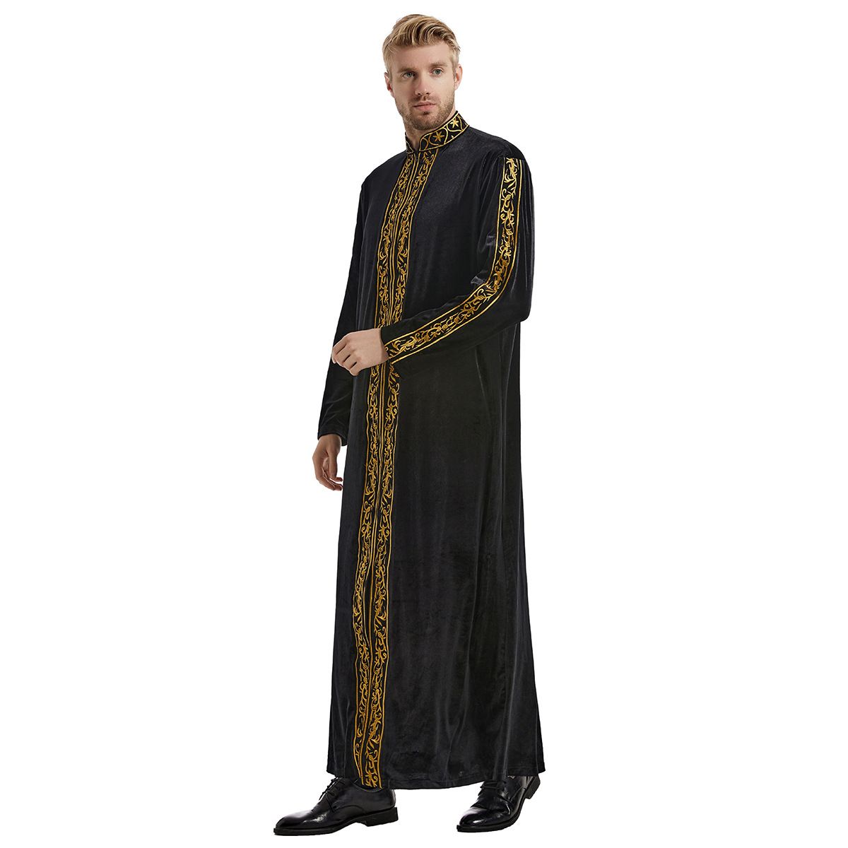 Men's Clothing Factory ready stock Middle Eastern Muslim men's gold velvet embroidered robe, TH825, hot sale_viptrois.com
