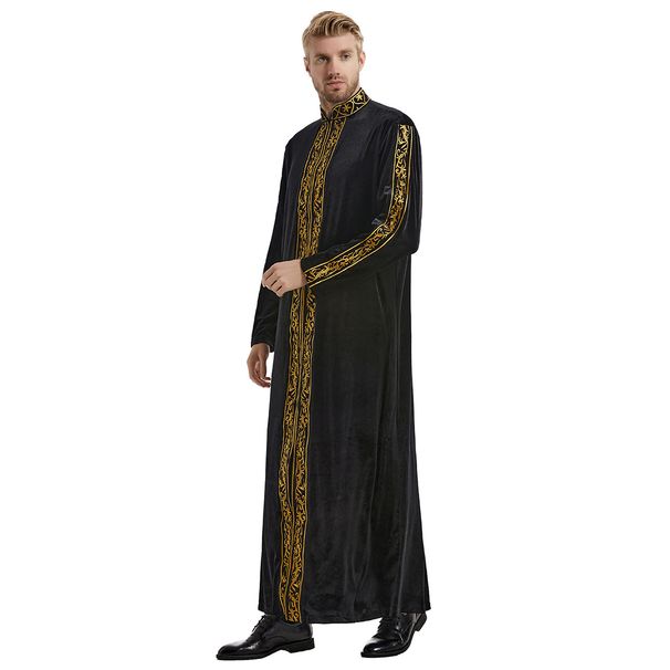 Men's Clothing Factory ready stock Middle Eastern Muslim men's gold velvet embroidered robe, TH825, hot sale_viptrois.com
