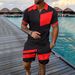 Men's Clothing Summer Digital Printing Leisure Sports Lapel Short Sleeve Zipper Shorts Set_viptrois.com