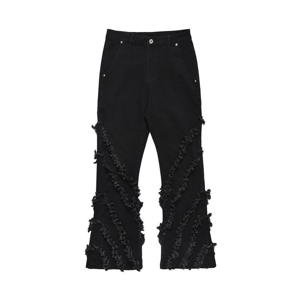High Street Vibes Trendy Personality Jeans For Men Punk Design Cat Whiskers Patchwork Slightly Flared Wide-Leg Pants_viptrois.com