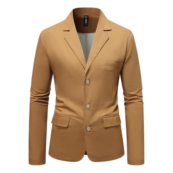 Men's Clothing Foreign Trade New Casual Small Suits Youth Fashion Cotton And Linen Solid Color Single Breasted Three Button Suits_viptrois.com