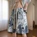 Men's Summer Bear Print High-Waist Street Style Loose Fit Drawstring Five-Point Pants Thin Trendy Design_viptrois.com