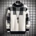 Men’s Korean-Style Thickened Sweater – Jacquard Faux Mink Knit With Color Blocking (Brown/Black/Blue, M-3XL)_viptrois.com