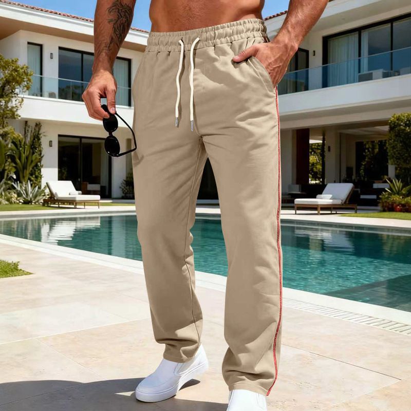 Men's Classic Heavyweight Casual Jogger Pants - Straight Leg, Breathable & Comfortable For Spring/Autumn (Black, Khaki, Grey, Red, Navy)_viptrois.com
