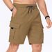 Multi Pocket Woven Work Shorts Men's Solid Color Casual Loose Sports Pants Straight Leg Shorts Men_viptrois.com