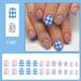 Short bright face square armor blue flower blue and white plaid wearing nail art patch fresh fashion Europe and the United States foreign trade 24 pie_viptrois.com