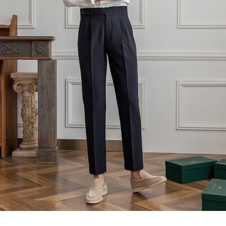 Men's Clothing Casual High Waist Suit Trousers Business Drape Straight Pants Retro Suit Nine Points Trousers_viptrois.com