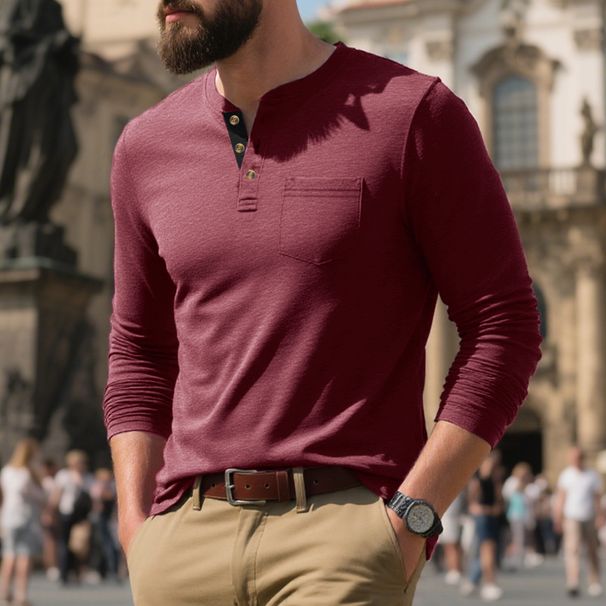 Premium Comfort Men's Long Sleeve Round Neck T-Shirt - Soft Breathable Fabric, Relaxed Fit, Classic Solid Colors_viptrois.com