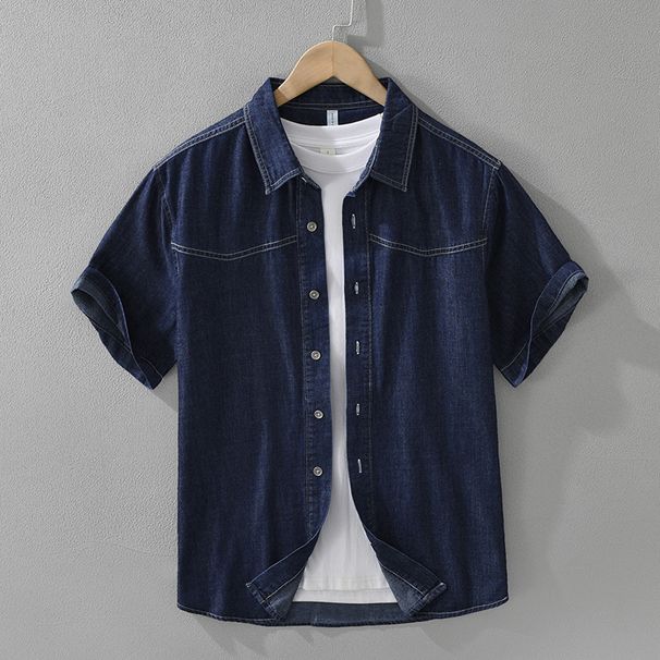 Retro Denim Short Sleeved Shirt, Fashionable And Versatile, Artistic And Casual Loose Top, Men's Clothing_viptrois.com