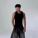 White Ribbed Stretch Slim Fit Vest Style Men's Summer Sleeveless T-Shirt Casual Sports Top_viptrois.com