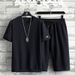 Men's Clothing Ice Silk Suit Loose Large Size Casual Sports Suit Short Sleeved Cropped Pants Two Piece Suit_viptrois.com