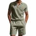 Men's Linen Polo Shirt & Shorts Set - Breathable Summer Outfit, Loose Fit Casual Short Sleeve Suit_viptrois.com
